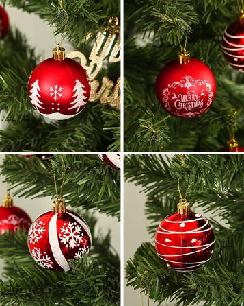 Кульки для ялинки з пластику червоно-білі, 16 шт. - прикраси для ялинки, різдвяний декор