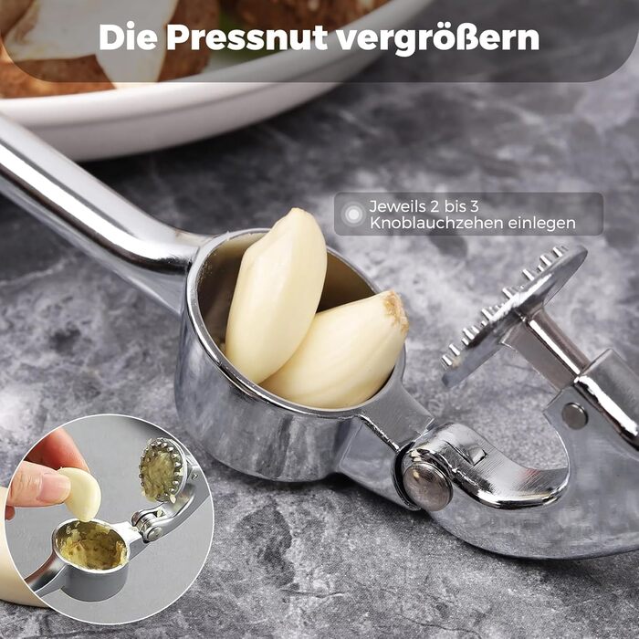 Прес для часнику з нержавіючої сталі, професійна кухня, подрібнювач часнику, легко миється та довговічний, сріблястий