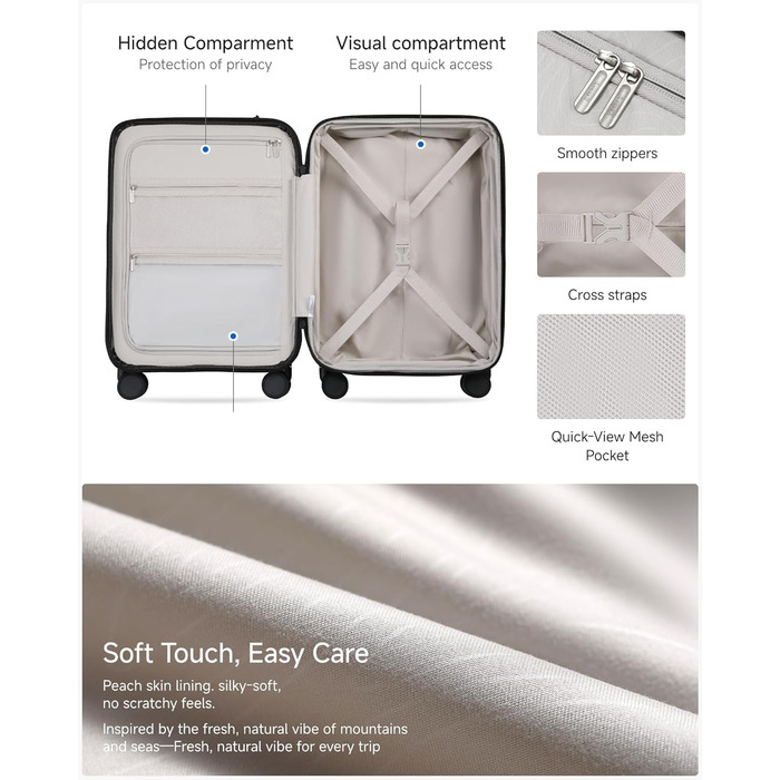 Чемодан-валіза LUGGEX на ручках з відділенням для ноутбука – розширюваний жорсткий валіза з полікарбонату з TSA-замком (Чорний, 56×38×24 см)