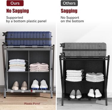 aboxoo 2-Pack Luggage Rack with Storage Space, Guest Room, Folding, Holds up to 54.4 kg, Space-Saving Suitcase Racks for Guest Rooms, Bedrooms, Hotels, Black (Gray, 2 Pieces)