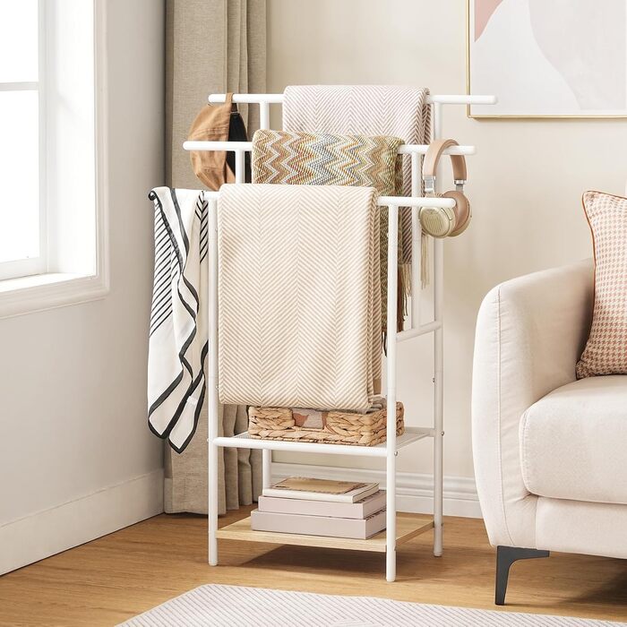 HOOBRO Настінна/Підлогова Сушарка для Рушників з 3 Перекладинами та 2 Полицями, Колір: Темно-Коричневий/Чорний, EBF05LB01