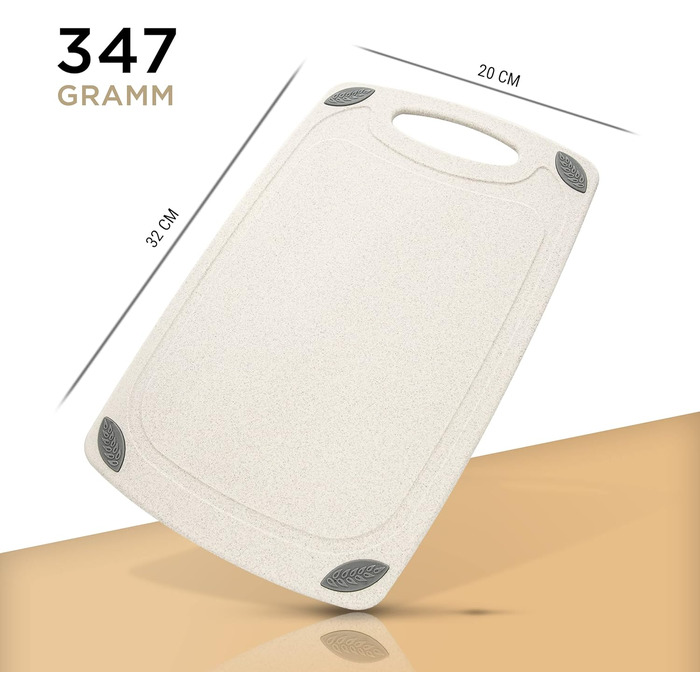 Обрізна дошка EXITOSO з PP-матеріалу та пшеничного полова, з канавкою для соку та ручкою, для хліба та інших продуктів, миюча в посудомийній машині, антибактеріальна, 32x20 см