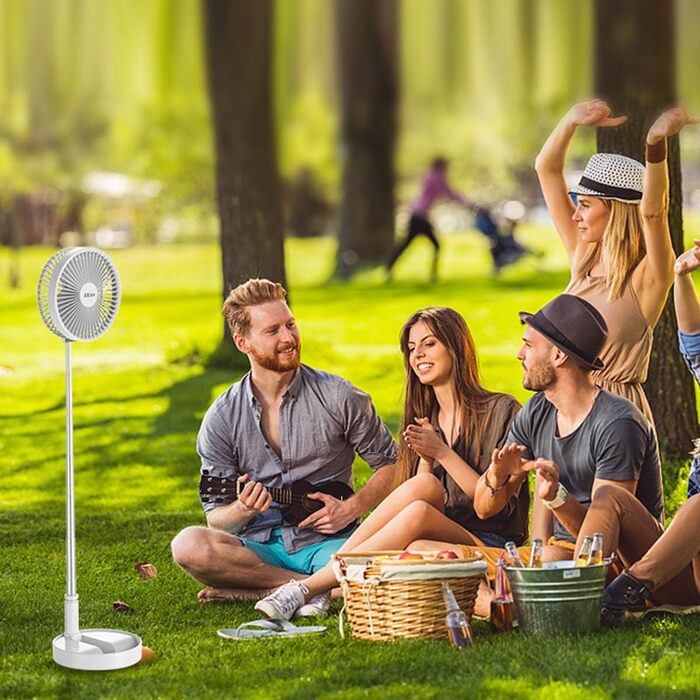 AICase Battery-Powered Table and Stand Fan, Cordless with Remote Control, Quiet 4-Speed Portable Fan, Height Adjustable and Foldable; Ø 19.7 cm, 7200mAh Rechargeable, incl. USB-C Charging Cable