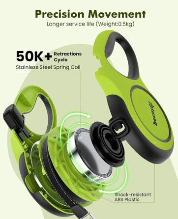 Рулетка для собак Pecute 8м, бісостійка, з набором для збору відходів, 360° без перекручування, для собак середніх та великих (15-50кг), зелена