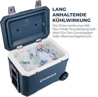 Subcold MOBI Rollkühlbox 45L: Ізольована сумка-холодильник на колесах для подорожей, авто, кемпінгу. PU-ізоляція, блакитний колір