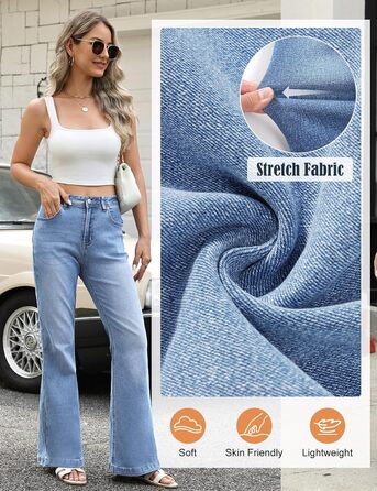 Джинси жіночі Schlaghose з високою талією, Bootcut, еластичні, світло-блакитні, розмір XL