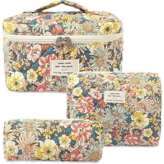 Набір косметичок 3 шт. для подорожей, косметичка для дівчат та жінок з квітковим принтом, зручна для макіяжу