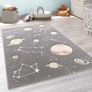 Paco Home Kids Rug, Play Rug for Children's Room with Planets and Stars, in Grey, Size: 120x170 cm 120 x 170 cm