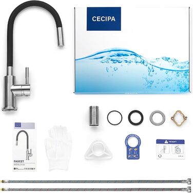 Кран кухонний CECIPA SOFETIY SERIE, чорний матовий, 2 режими струменя, нержавіюча сталь, поворотний 360°