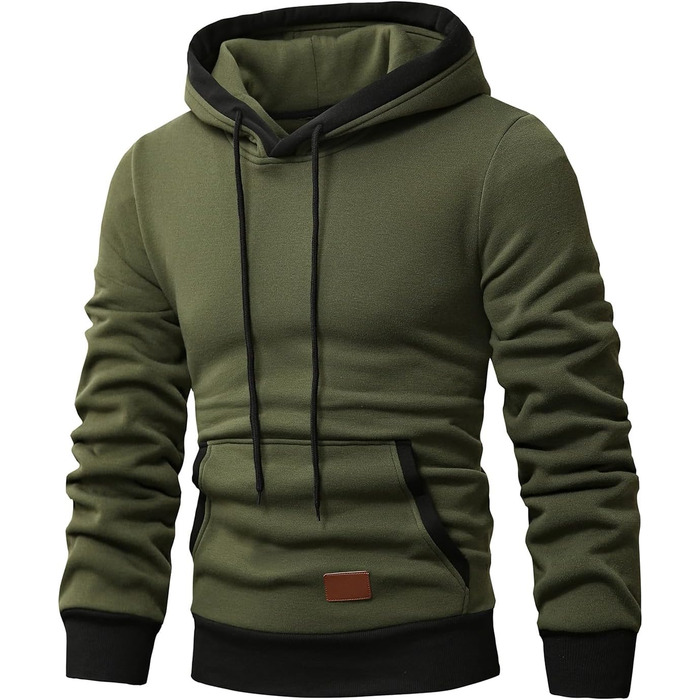 Світшот JMIERR чоловічий з капюшоном, теплий, з кишенею, бавовна, колір зелений