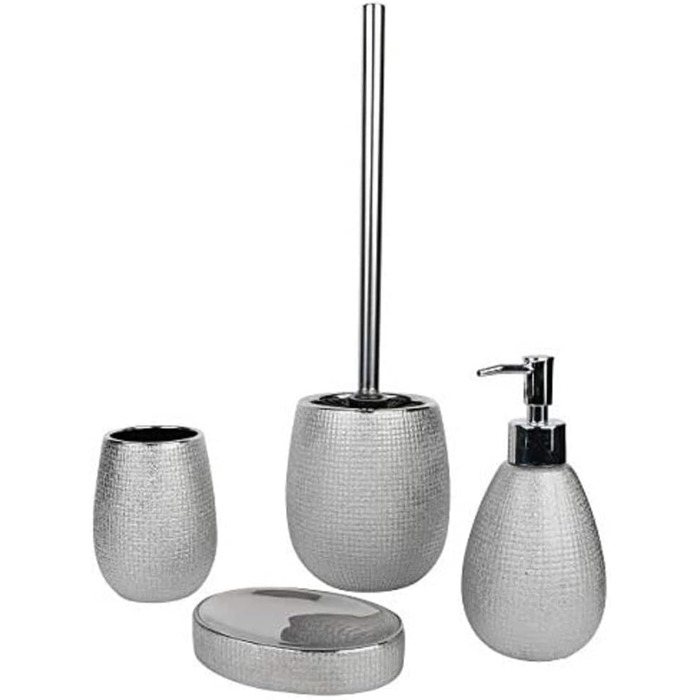 Набір для ванної кімнати Axentia Glitzer Hollywood - 4 предметів, сріблястий, 13 x 32 x 20 см