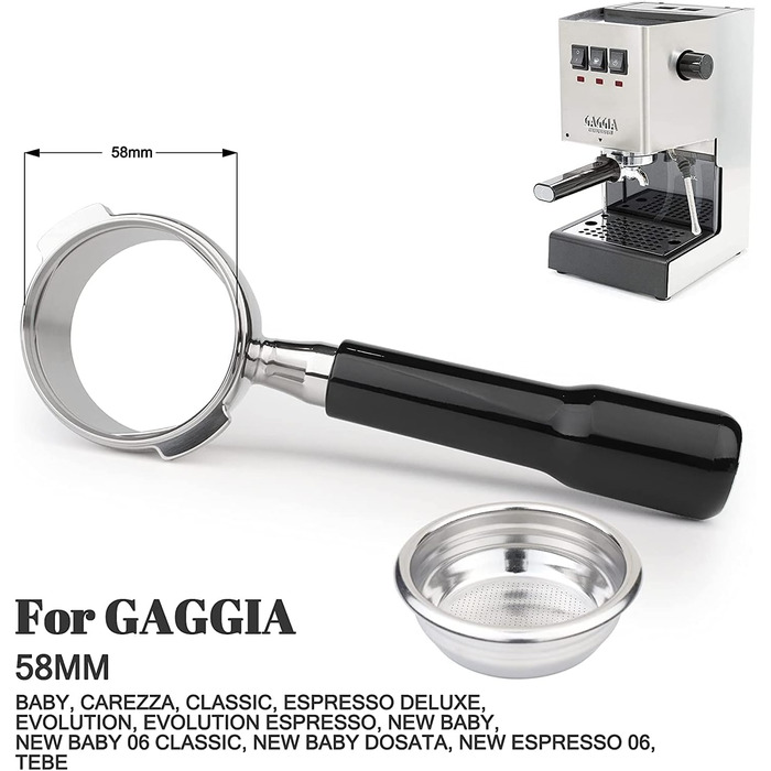 Bottomless Portafilter 58mm for GAGGIA with Stainless Steel Replacement Filter Basket