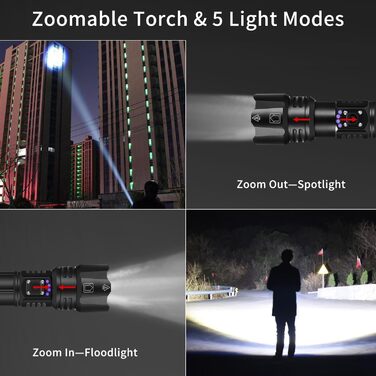 LED ліхтарик на акумуляторі, надзвичайно яскравий 1200000 люмен, з функцією зуму, тактичний, з 5 режимами, водонепроникний IP67, для кемпінгу, риболовлі, туризму, активного відпочинку та надзвичайних ситуацій (P70-kit)