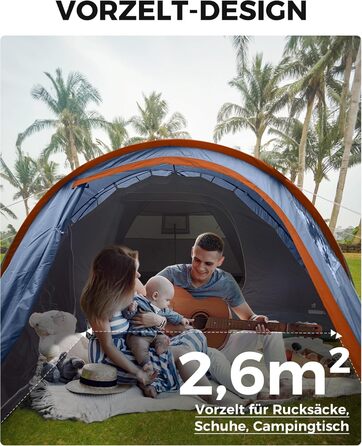 Намет KingCamp для 4 осіб з тамбуром, водонепроникний 3000 мм, блакитний - кемпінговий, легкий, швидкий монтаж