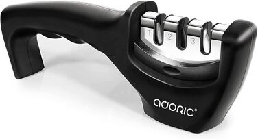 Точилка для ножів Adoric з 3 ступенями, вольфрамовий сталь, діамант, кераміка, чорна