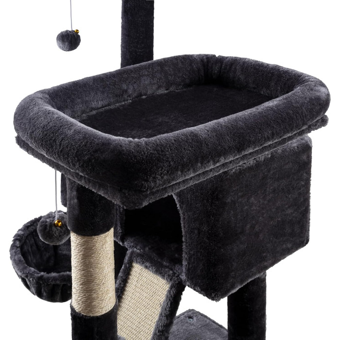 Драбина-кіготь MUTICOR 168 см для великих котів з гамаком, кошиками та ігровим будиночком, сірий