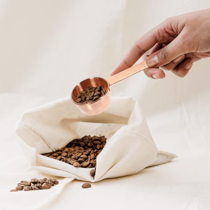 4-Piece Measuring Spoon and Cup Set - Measuring Spoon Sets, Tea Measuring Cups, Dry Measuring Cups, Basic Coffee Bean Scoops, Measuring Spoons and Cups, Stainless Steel, Rose Gold