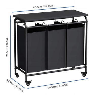 Великий кошик для прання на 3 секції з колесами, 135 л