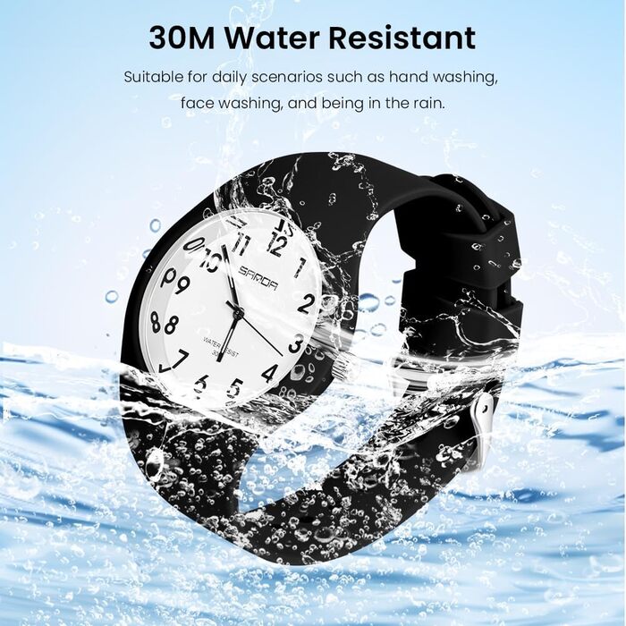Жіночий годинник: аналоговий кварцовий годинник з силіконовим ремінцем. Спортивний годинник для студентів та дорослих (чорний+білий)