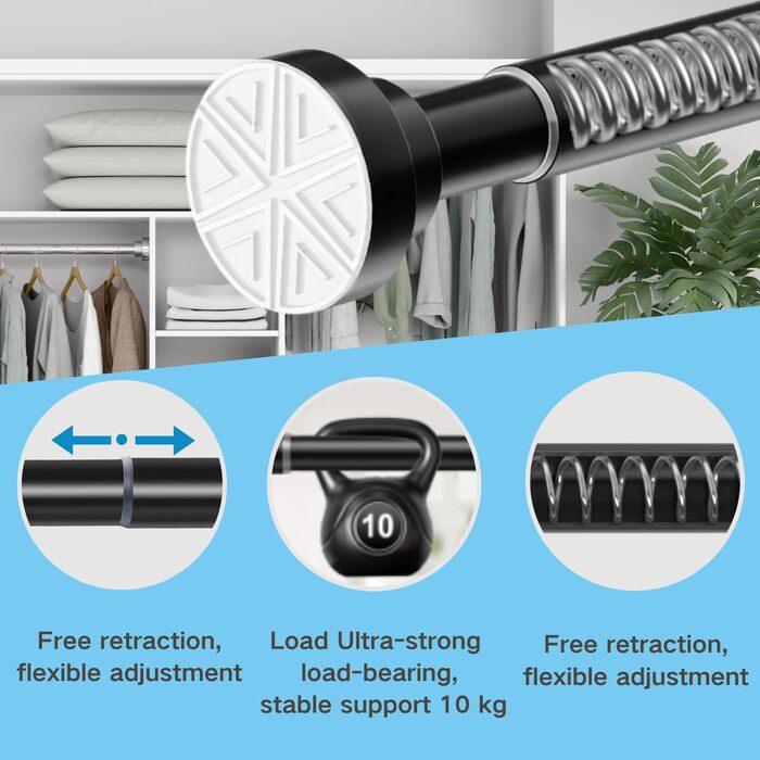 Держак для душової завіси, телескопічна штанга з нержавіючої сталі, 73-175 см, без свердління, сріблястий