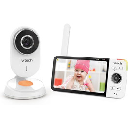 Vtech VM901-1W WiFi камера, дитячий відеомонітор з 5-дюймовим HD-дисплеєм, поворотна камера 1080P, мобільний додаток, широкий кут огляду 120°, сумісність з iOS та Android