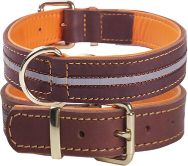 Нашийник для собак з натуральної шкіри, регульований, з м'якою підкладкою, для середніх, великих та екстра-великих порід (колір: коричневий, розмір: M)