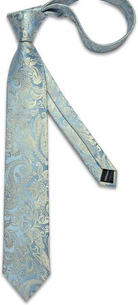 Чоловіча краватка DiBanGu з шовку, візерунок павлина та квіти, комплект: краватка, нагрудна хустинка, краваткова застібка, манжетні кнопки, класичний стиль, для весілля та свят (світло-золото-блакитний)