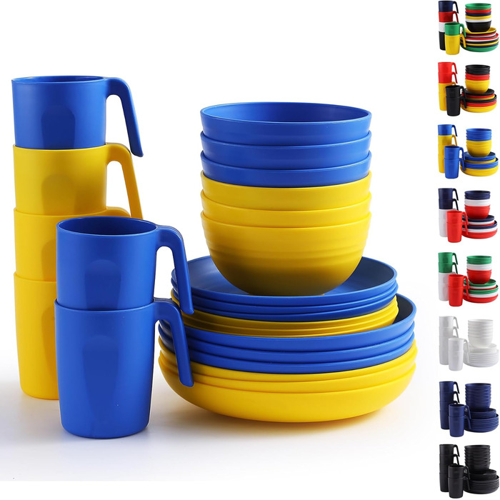 Набір посуду Berglander з білого пластику (24 шт.) для 6 осіб: тарілки, миски, чашки. Підходить для дому, саду, пікніка