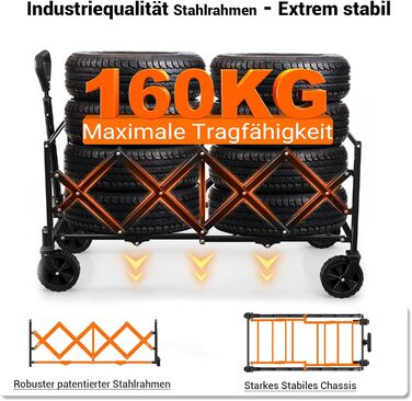 Складний візок-болерwagen BTTN 120л, вантажність 160кг (350lbs), чорний - для саду, кемпінгу, покупок та пікніків