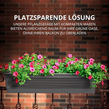 Plastard Milano Flower Box Set of 3, 60 cm long, Anthracite color with water reservoir and water level indicator. Planting box for garden and balcony, weather-resistant for indoor and outdoor use.