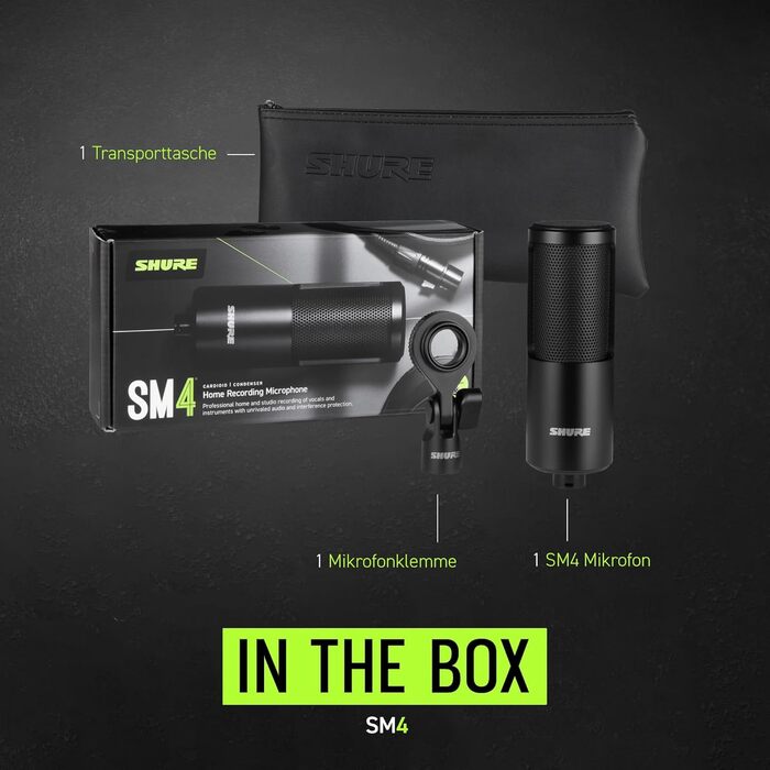 Shure SM4 Студійний конденсаторний мікрофон XLR для вокалу та інструментів (SM4-K-KIT) | Металевий корпус