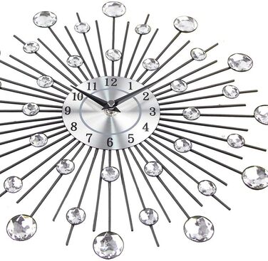 Silver Glitter Wall Clock, Large Kitchen Clock, Modern Designer Quartz Wall Clock, Analog Wall Clock (Silver)
