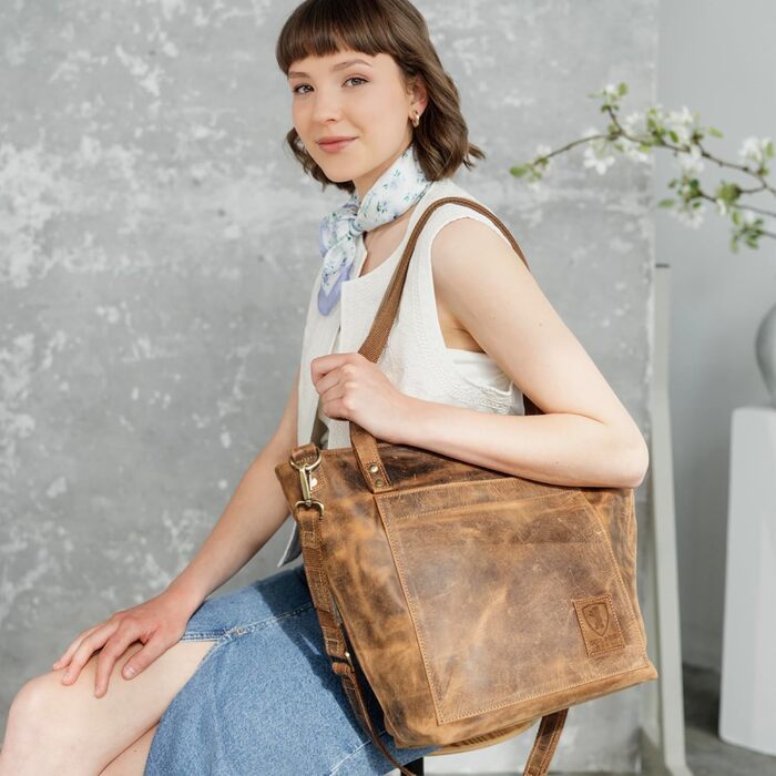 Сумка через плече Berliner Bags Verona Vintage з натуральної шкіри (Волоський горіх) - велика жіноча сумка-шопер з YKK-застібкою