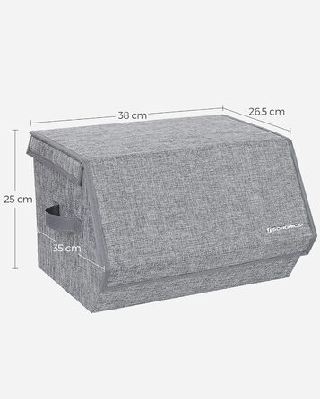 SONGMICS Storage Box, 2-Piece Set, Folding Box, Stackable Fabric Box with Magnetic Flip Lid, Metal Frame, 38 x 26.5/35 x 25, Grey-Beige RLB02GY