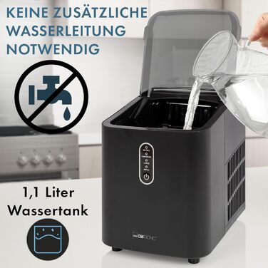 Машина для приготування льоду Clatronic EWB 3785 | Швидке приготування (через 10 хвилин) | Самоочищення | 12 кг/24 години | 1,5 л резервуар для води | Чорний | Нова модель