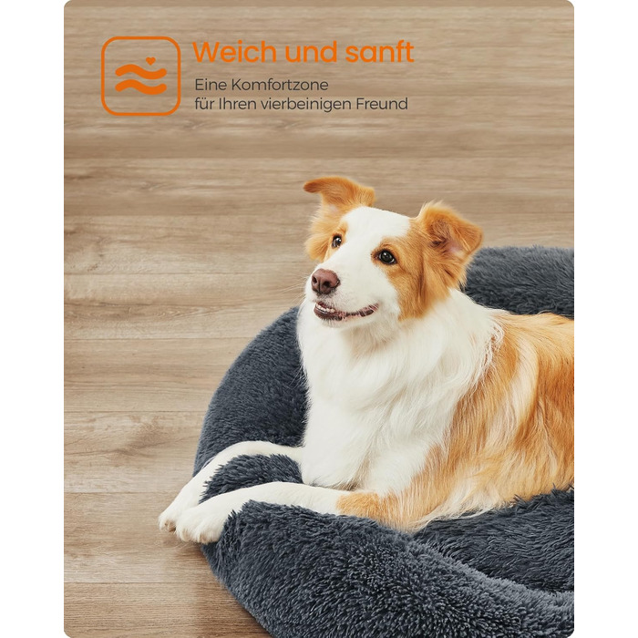 Кругле ліжко для собак та котів Feandrea з м'яким плюшем, діаметр 60 см, колір Ombré-Grey, знімний наповнювач, 90x90x20 см, темно-сірий