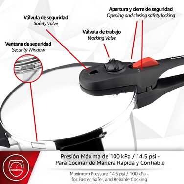 Каструля-скороварка Magefesa Practika Plus 7.5L з нержавіючої сталі 18/10, з датчиком тиску, для індукційних плит, економна, для здорового приготування їжі, з безпечним клапаном