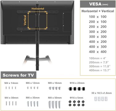 RFIVER Adjustable TV Stand with Swivel - Fits 32-65 Inch TVs, VESA 400x400, 35kg Weight Capacity (Red-Brown)