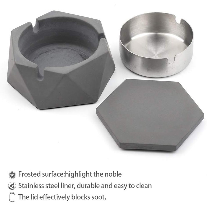 Бетонна попільничка MOSTFUN з кришкою, геометричний дизайн, для вулиці та дому, з нержавіючою сталею, скандинавський стиль