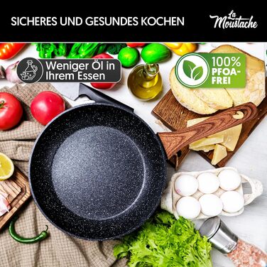 La Moustache - 8-Piece Cookware Set, Non-Stick Aluminum, 3 Pots with 3 Tempered Glass Lids and 2 Frying Pans for All Cooktops, Including Induction (Onix)