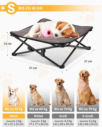 КінгКемп Лежанка для собак, піднята лежанка для домашніх тварин, Outdoor, чорна, 57 x 57 x 23 см