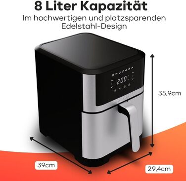 Фритюрниця ProfiCook® Heißluft XXL 8л з нержавіючої сталі | Airfryer з 7 програмами | Модель 2024