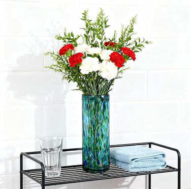 Скляна ваза 22,9 см блакитно-зелена, ручної роботи, сучасний дизайн, для квітів та декору, ідеально для дому та офісу