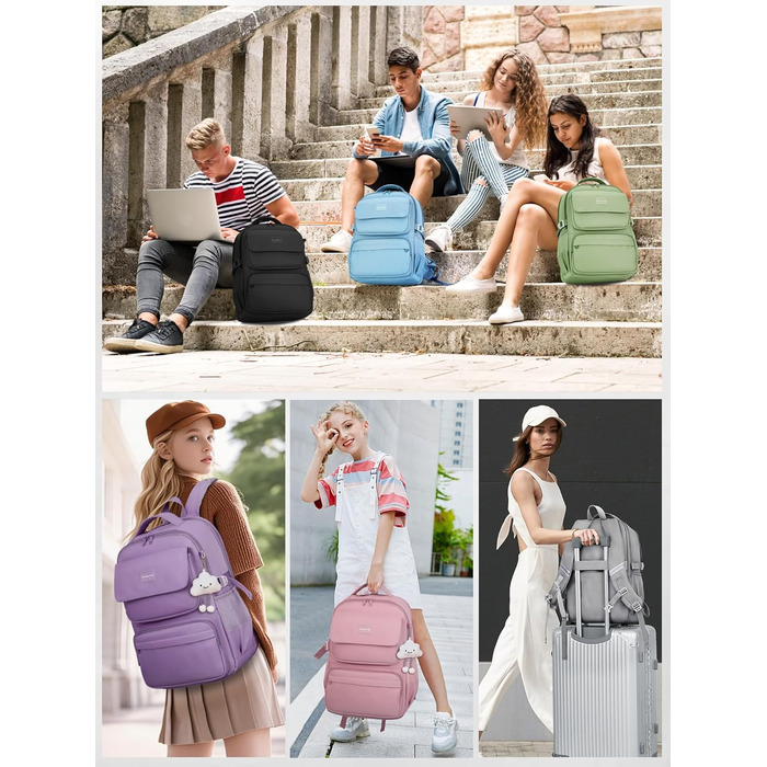 Шкільний рюкзак FIORETTO для підлітків та жінок: водонепроникний, легкий, 25L, з відділенням для ноутбука 15,6' (сірий)