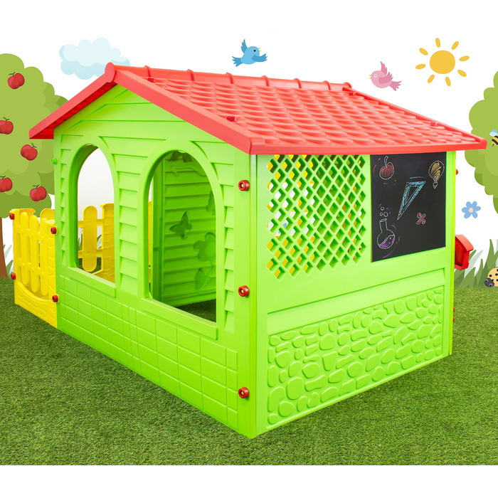 Дитячий ігровий будинок Mochtoys із пластику, з огорожею та гіркою