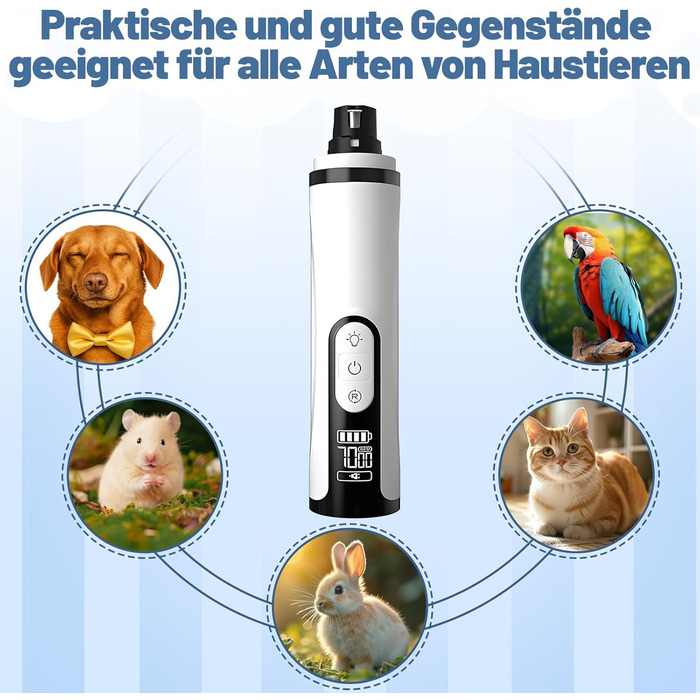 Шліфувальник кігтів для собак - тример для кігтів з 3 насадками, тихий та потужний, з LED-підсвіткою та 3 швидкостями, підходить для собак, котів та інших тварин