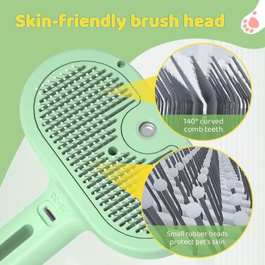 Щітка для котів і собак з парою, щітка для видалення шерсті, гребінець для котів з довгим хутром, білий (зелений)