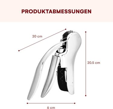 Kitchtic Wine Opener - Wine Bottle Opener - Stainless Steel - Opens in just 3 seconds with a quick up and down motion - Waiter's Knife - includes foil cutter - Silver