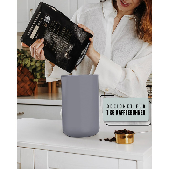 Контейнер для кави KC Kitchen & Co. 1 кг, нержавіюча сталь, вакуумний клапан, сірий матовий (2800 мл)
