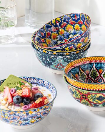 Набір керамічних мисок HENXFEN для мюслі, супу, салату та пасти (6 шт.) - богемний стиль